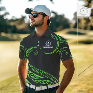 Black and Green Tribal Pattern Golf Ball Mens Golf Polo Shirts custom unique mens golf apparel NQS9820