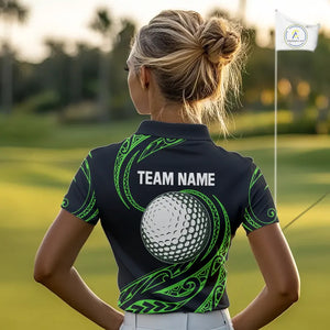 Black and Green Tribal Pattern Golf Ball Women Golf Polo Shirts custom unique ladies golf apparel NQS9820