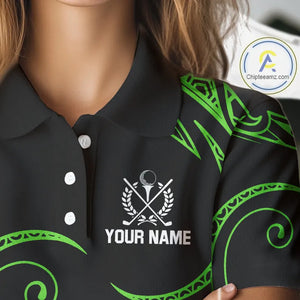Black and Green Tribal Pattern Golf Ball Women Golf Polo Shirts custom unique ladies golf apparel NQS9820