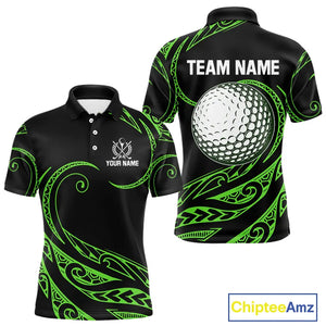 Black and Green Tribal Pattern Golf Ball Mens Golf Polo Shirts custom unique mens golf apparel NQS9820
