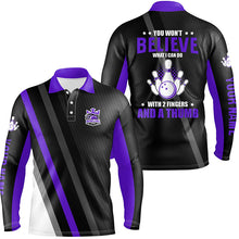 Load image into Gallery viewer, Purple &amp; black Mens bowling shirts Custom you won't believe what I can do with 2 fingers and a thumb NQS8839