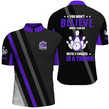 Load image into Gallery viewer, Purple &amp; black Mens bowling shirts Custom you won't believe what I can do with 2 fingers and a thumb NQS8839