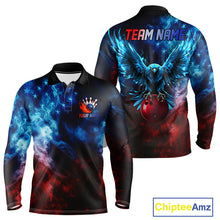 Load image into Gallery viewer, Smoke American Flag Eagle Bowling Shirts For Men Custom patriotic Bowling Team Polo, 1/4 zip Jerseys NQS11179