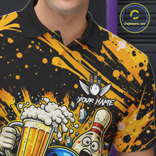 Load image into Gallery viewer, Black and Yellow Funny Bowling and Beer Custom Bowling Shirts For Men, Bowling Team League jerseys NQS11587