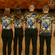 Load image into Gallery viewer, Black and Yellow Funny Bowling and Beer Custom Bowling Shirts For Men, Bowling Team League jerseys NQS11587