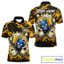 Load image into Gallery viewer, Black and Yellow Funny Bowling and Beer Custom Bowling Shirts For Men, Bowling Team League jerseys NQS11587