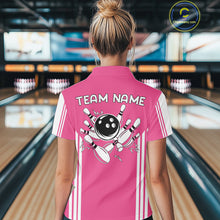Load image into Gallery viewer, Custom Retro Pink Bowling Polo Shirts, Bowling 1/4 zip jersey For Women, Team Bowling League jerseys NQS11589