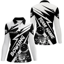 Load image into Gallery viewer, Black and white bowling Polo, Quarter Zip shirts for women Custom Bowling Team League Jerseys NQS7748
