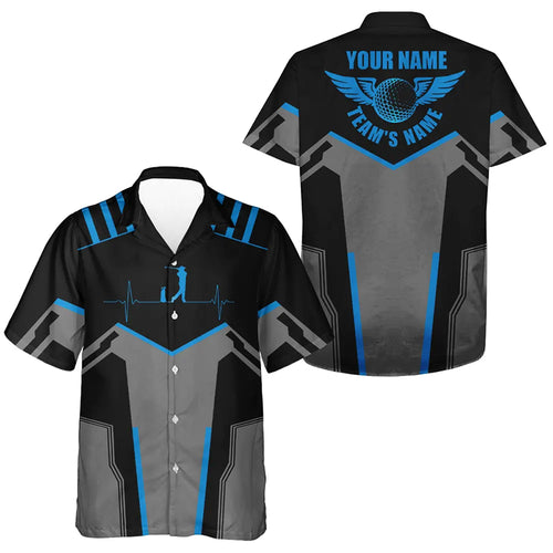 Black Hawaiian shirt custom golf heartbeat golf shirt for men, best golf gifts | Blue NQS6302