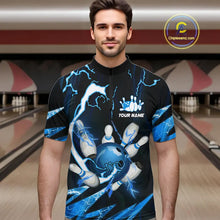 Load image into Gallery viewer, Blue Thunder Lightning bowling ball and pins jerseys Custom Team Bowling Polo, 1/4 Zip Shirts For Men NQS9831