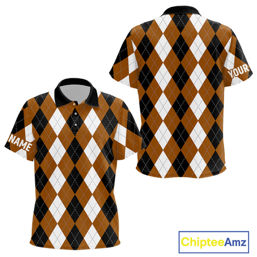 Kid golf polo shirts custom brown argyle plaid pattern golf attire for kid NQS9848