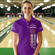 Load image into Gallery viewer, Yellow and Purple Retro American Flag Bowling Shirts For Women Custom Patriotic Bowling Team Jerseys NQS11213