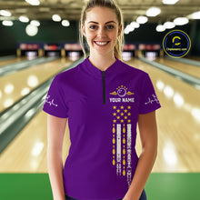 Load image into Gallery viewer, Yellow and Purple Retro American Flag Bowling Shirts For Women Custom Patriotic Bowling Team Jerseys NQS11213