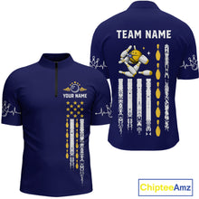 Load image into Gallery viewer, Yellow and Navy Blue Retro American Flag Bowling Shirts For Men Custom Patriotic Bowling Team Jerseys NQS11214