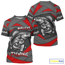Load image into Gallery viewer, Gray and Red Walleye Fishing Jersey Custom Walleye Fishing Shirt for Team, personalized fishing gifts NQS10899