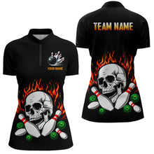 Load image into Gallery viewer, Flame Bowling skull Women bowling polo, quarter zip shirts Custom Team bowling Jerseys, bowling gifts NQS7649