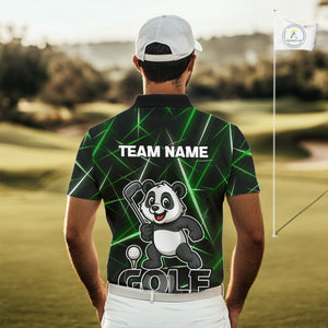 Black and Green Funny Panda Playing Golf Polo Shirt For Men Custom men's golf clothes funny golf gift NQS10740