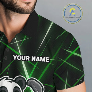 Black and Green Funny Panda Playing Golf Polo Shirt For Men Custom men's golf clothes funny golf gift NQS10740