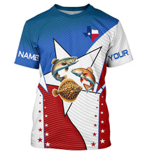 Load image into Gallery viewer, Redfish, Trout, Flounder Texas slam flag Custom Long Sleeve Fishing Shirts, Patriotic fishing Jerseys NQS7541