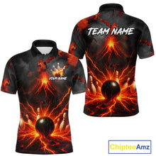 Load image into Gallery viewer, Red Lightning volcano Mens Bowling Polo, Quarter Zip shirts Custom bowling outfits gifts for men NQS10956