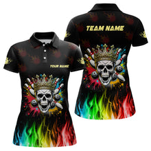 Load image into Gallery viewer, Colorful Flame Skull Bowling Polo, Quarter Zip Shirt For Women Custom Bowling Team League Jerseys NQS8402