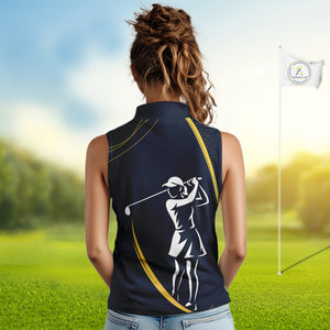 Personalized Women sleeveless polo shirt Custom ladies golf outfits, unique golf gifts | Navy NQS10202