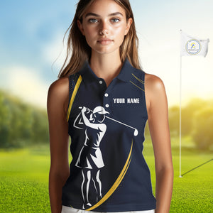 Personalized Women sleeveless polo shirt Custom ladies golf outfits, unique golf gifts | Navy NQS10202