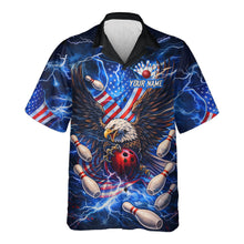 Load image into Gallery viewer, US Flag Eagle Bowling Hawaiian Shirt Custom Blue Lightning Thunder Patriotic Team Bowling Jerseys NQS11581