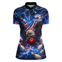 Load image into Gallery viewer, US Flag Eagle Bowling Shirts for Women Custom Blue Lightning Thunder Patriotic Team Bowling Jerseys NQS11581
