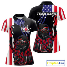 Load image into Gallery viewer, Personalized American flag bowling jersey funny bowling shirts, patriotic bowling outfits for women NQS11383