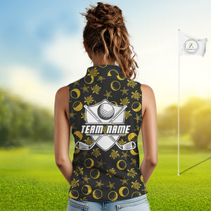 Black and Gold golf pattern Women sleeveless polo shirt Custom best ladies golf wear, golf gifts NQS10130
