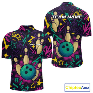 Custom purple graffiti pattern funny Bowling shirts for Men, bowling team league jerseys with Name NQS10270