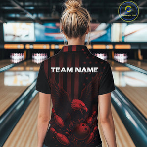Black and Red American Flag Eagle Bowling Shirt For Women Custom Patriotic Team bowling jerseys NQS10480