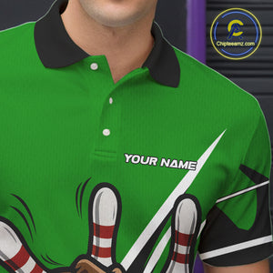 Funny Cowboy gun bowling ball and pins Bowling shirt for Men Custom bowling team jersey | Green NQS10691