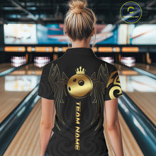 Load image into Gallery viewer, Black and Gold crown Bowling ball Polo, Quarter Zip Shirts for Women Custom Bowling Team jerseys NQS10499