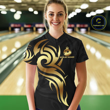 Load image into Gallery viewer, Black and Gold crown Bowling ball Polo, Quarter Zip Shirts for Women Custom Bowling Team jerseys NQS10499