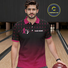 Load image into Gallery viewer, Black and Pink ribbon pattern Bowling shirts for Men Custom breast cancer bowling team jerseys NQS10158