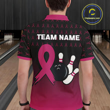 Load image into Gallery viewer, Black and Pink ribbon pattern Bowling shirts for Men Custom breast cancer bowling team jerseys NQS10158