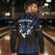 Load image into Gallery viewer, Black and Blue Flame Retro Bowling Polo, Quarter Zip Shirt for Men Custom Vintage Team Bowling Jersey NQS10504