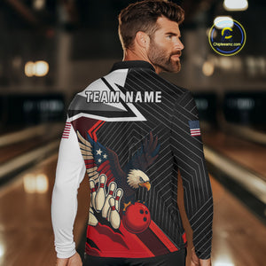 Black and Red American Flag Eagle Bowling Shirts for Men Custom patriotic Team Bowling League Jersey NQS10517