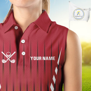 Red and White maple leaf Canadian Women sleeveless polo shirt Custom Patriotic Golf attire For ladies NQS10185