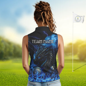 Blue Flame Dragon Sleeveless Golf polo shirt Custom Dragon team golf outfit, gift for golf lover NQS10024
