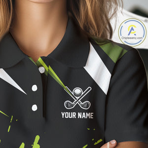 Black and Green Skull Golf polo shirts for Women Custom team golf outfits ladies, cool golf gifts NQS10025