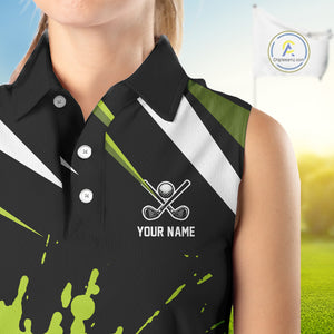 Black and Green Skull Sleeveless Golf polo shirts Custom team golf outfits ladies, cool golf gifts NQS10025