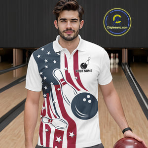 Red, White and Blue American Flag Bowling shirts For Men custom patriotic bowling team uniform jersey NQS10337
