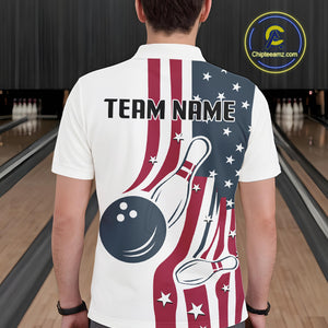Red, White and Blue American Flag Bowling shirts For Men custom patriotic bowling team uniform jersey NQS10337
