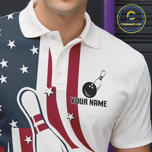 Red, White and Blue American Flag Bowling shirts For Men custom patriotic bowling team uniform jersey NQS10337