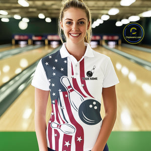 Red, White & Blue American Flag Bowling shirt For Women custom patriotic bowling team uniform jersey NQS10337
