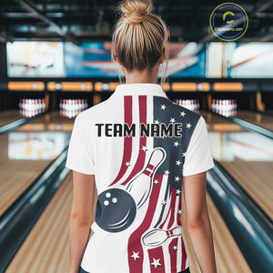 Red, White & Blue American Flag Bowling shirt For Women custom patriotic bowling team uniform jersey NQS10337