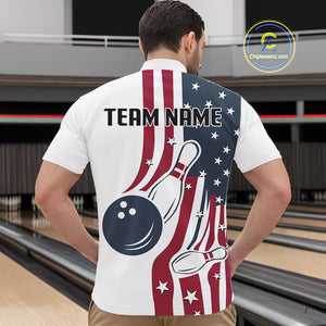 Red, White and Blue American Flag Bowling shirts For Men custom patriotic bowling team uniform jersey NQS10337